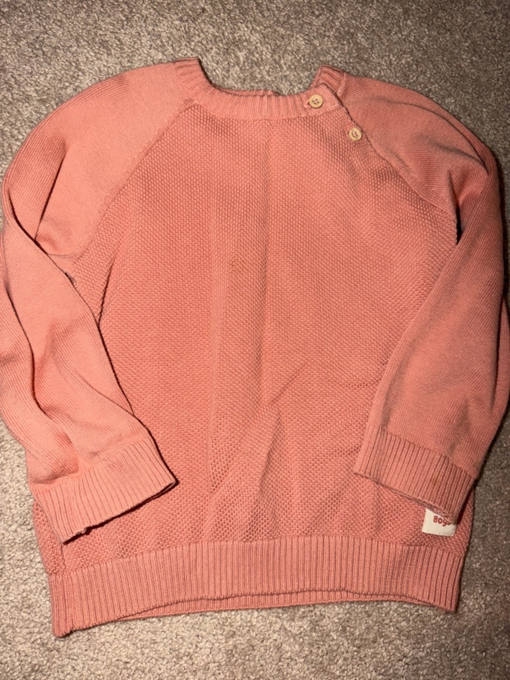 Kids Coral Pink Knit Sweater with Shoulder Buttons